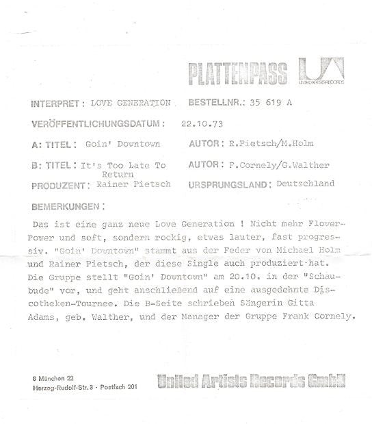 Love Generation : Goin' Downtown (7", Single)