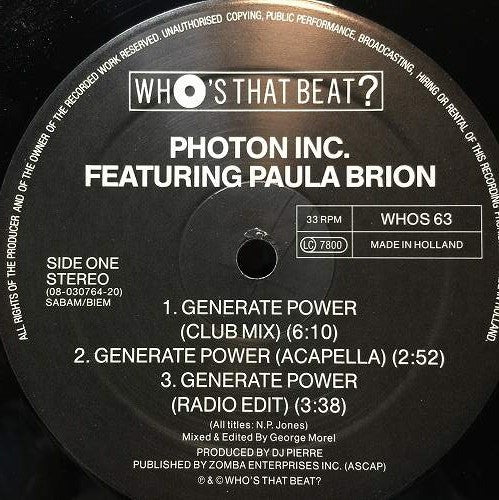 Photon Inc. : Generate Power (12")
