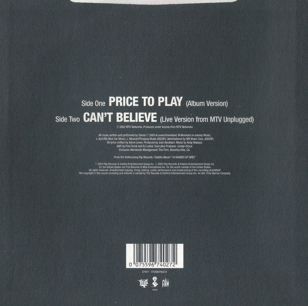 Staind : Price To Play (7", Num)