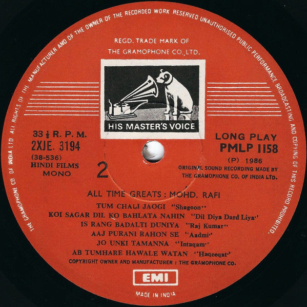 Mohd.Rafi* : All Time Greats (2xLP, Comp, Mono)