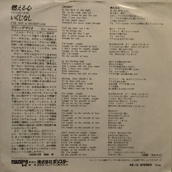 Teri Desario : Caught = 燃える心 (7", Single)