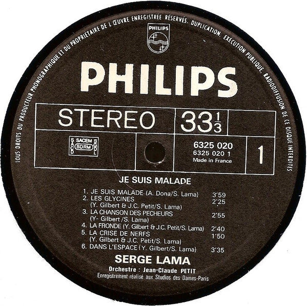 Serge Lama : Je Suis Malade (LP, Gat)