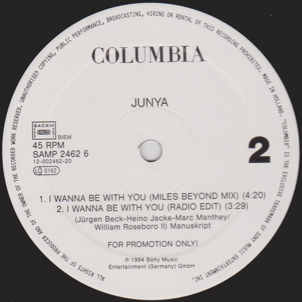 Junya (5) : I Wanna Be With You (12", Promo)
