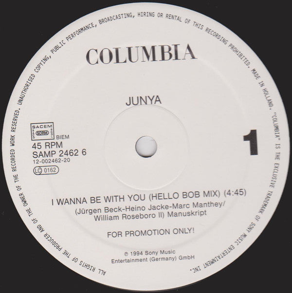 Junya (5) : I Wanna Be With You (12", Promo)