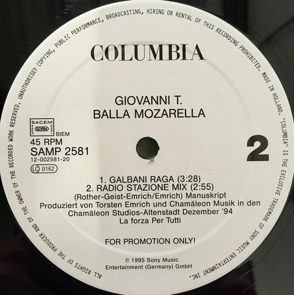 Giovanni T. : Balla Mozzarella (12", Promo)