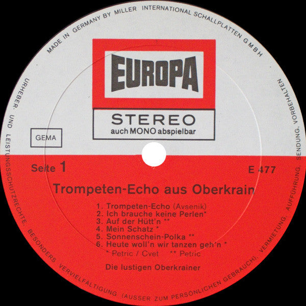 Die Lustigen Oberkrainer : Trompeten-Echo Aus Oberkrain (LP)