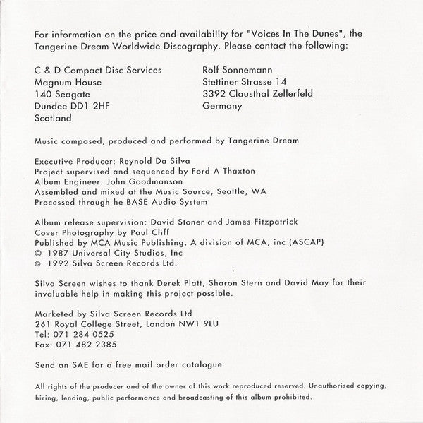 Tangerine Dream : Deadly Care (Original Soundtrack Recording) (CD, Album)