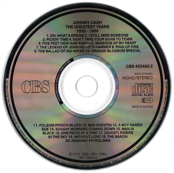 Johnny Cash : The Greatest Years 1958 - 1986 (CD, Comp)