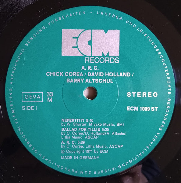 Chick Corea, David Holland*, Barry Altschul : A. R. C. (LP, Album, RE)