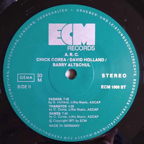 Chick Corea, David Holland*, Barry Altschul : A. R. C. (LP, Album, RE)