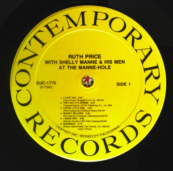Ruth Price With Shelly Manne & His Men : At The Manne Hole (LP, Album, Ltd, RE, RM)