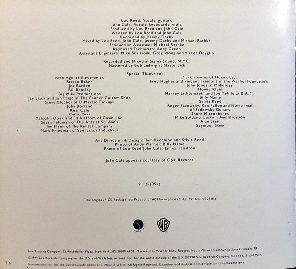 Lou Reed / John Cale : Songs For Drella (CD, Album, Vel)