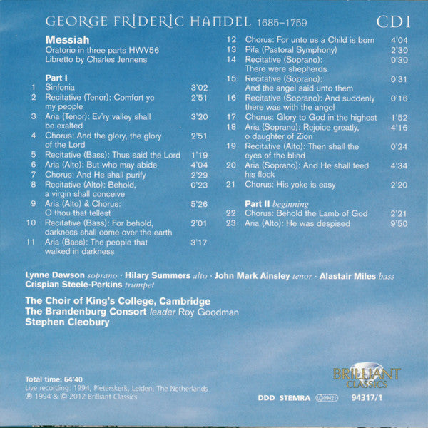Georg Friedrich Händel : Messiah / Johannes-Passion / La Resurrezione (5xCD + Box, Comp)