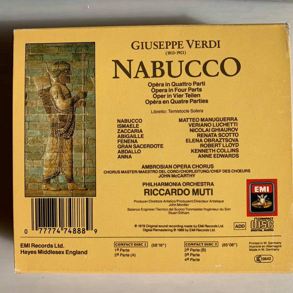 Giuseppe Verdi, Matteo Manuguerra, Veriano Luchetti, Nicolai Ghiaurov, Renata Scotto, Elena Obraztsova, The Ambrosian Opera Chorus, Philharmonia Orchestra, Riccardo Muti : Nabucco (2xCD, Dig + Box)