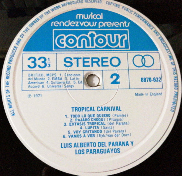 Luis Alberto del Parana y Los Paraguayos : Tropical Carnival (LP)