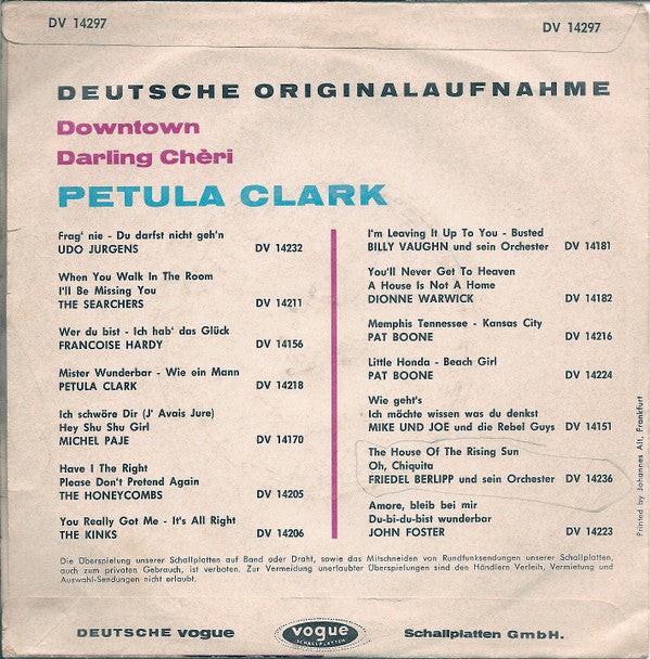Petula Clark : Downtown / Darling Chèri (7", Single, 1st)