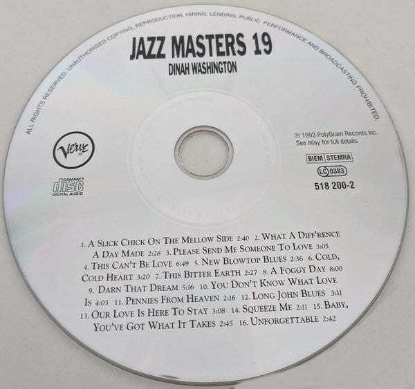 Dinah Washington : Verve Jazz Masters 19 (CD, Comp)