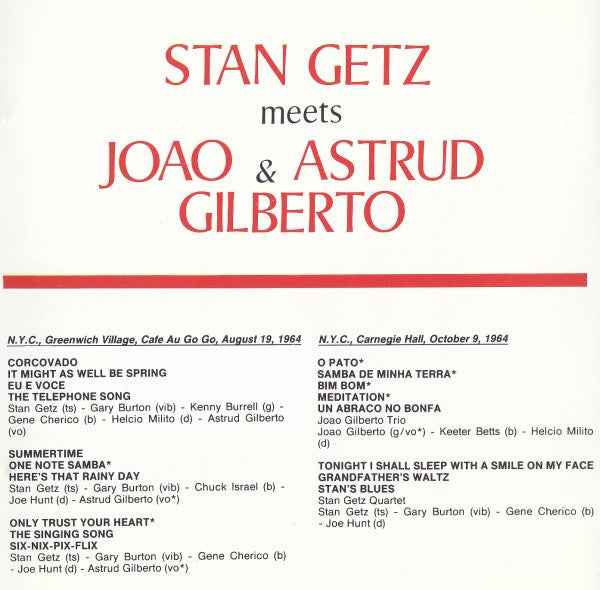 Stan Getz Meets João Gilberto And Astrud Gilberto : Stan Getz Meets Joao & Astrud Gilberto (CD, Comp, RE)