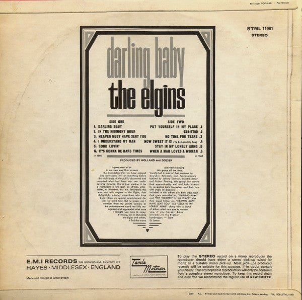 The Elgins : Darling Baby (LP, Album)