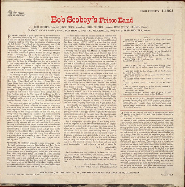 Bob Scobey's Frisco Band With Vocals By Clancy Hayes : Direct From San Francisco! (LP)