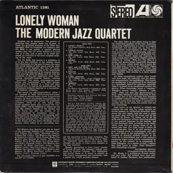 The Modern Jazz Quartet : Lonely Woman (LP, Album, RE)
