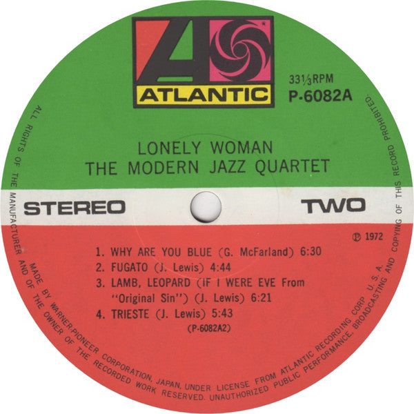 The Modern Jazz Quartet : Lonely Woman (LP, Album, RE)