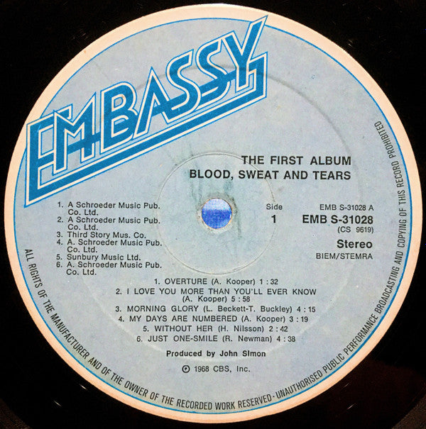 Blood Sweat & Tears* : The First Album (LP, Album, RE, Blu)