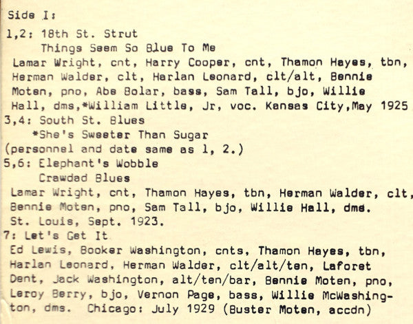 Bennie Moten's Kansas City Orchestra : Bennie Moten's Kansas City Orchestra 1923-1929 (LP, Comp, RE, RP)