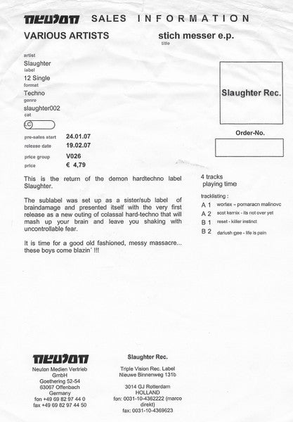 Various : Stich Messer E.P. (12", EP, Promo, W/Lbl)