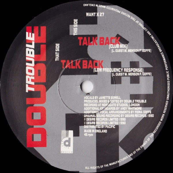 Double Trouble : Talk Back (12")