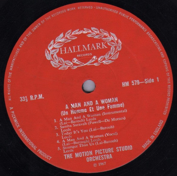 The Motion Picture Studio Orchestra : Music From The Score Of A Man And A Woman ("Un Homme Et Une Femme") (LP, Album, Mono)