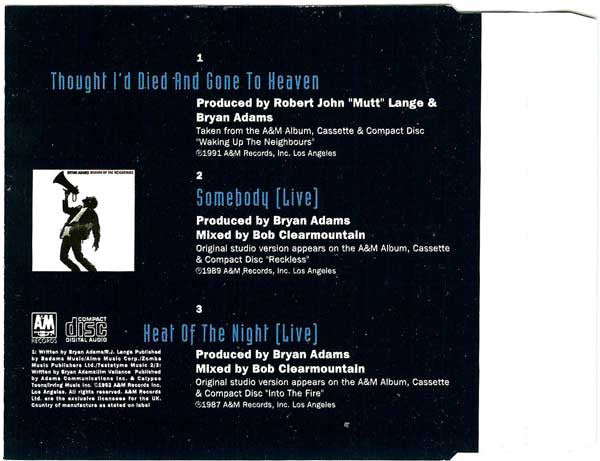Bryan Adams : Thought I'd Died And Gone To Heaven (CD, Single, Sil)