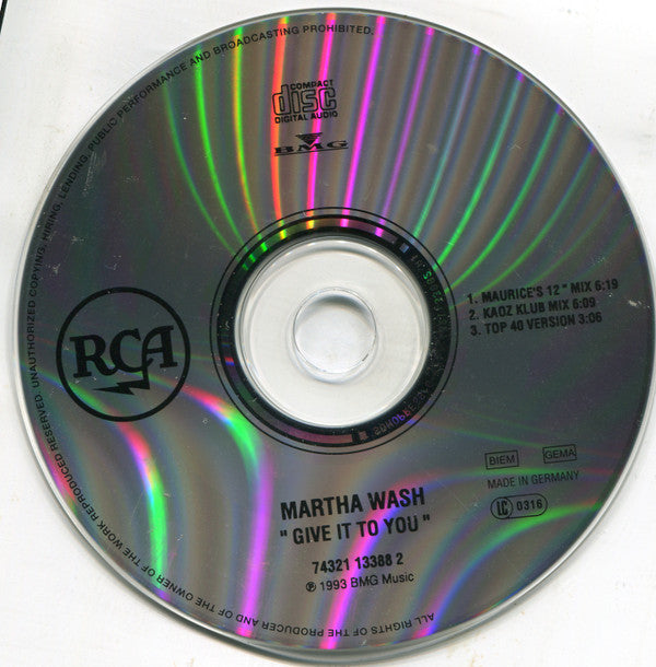 Martha Wash : Give It To You (CD, Maxi)