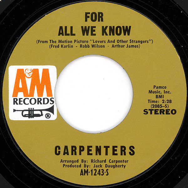 Carpenters : For All We Know (7", Single, Styrene, Pit)