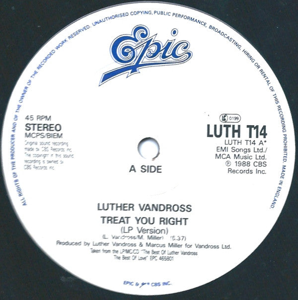 Luther Vandross : Treat You Right (12")