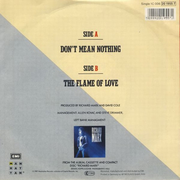 Richard Marx : Don't Mean Nothing (7", Single)
