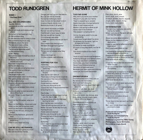 Todd Rundgren : Hermit Of Mink Hollow (LP, Album)