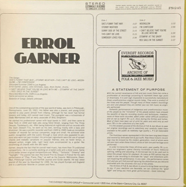 Erroll Garner : Errol Garner (LP, Comp)
