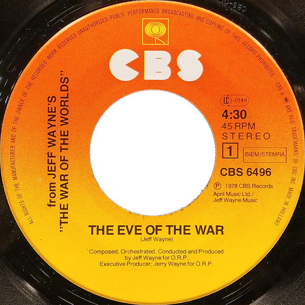 Jeff Wayne : The Eve Of The War (7", Single)