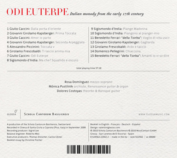 Rosa Dominguez, Mónica Pustilnik, Dolores Costoyas : Odi Euterpe - Italian Monody From The Early 17th Century (CD)