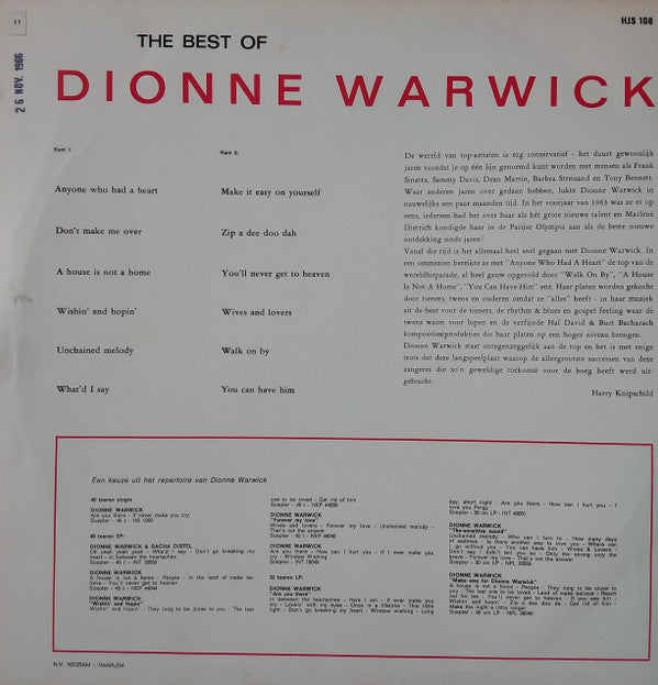 Dionne Warwick : The Best Of Dionne Warwick (LP, Comp)