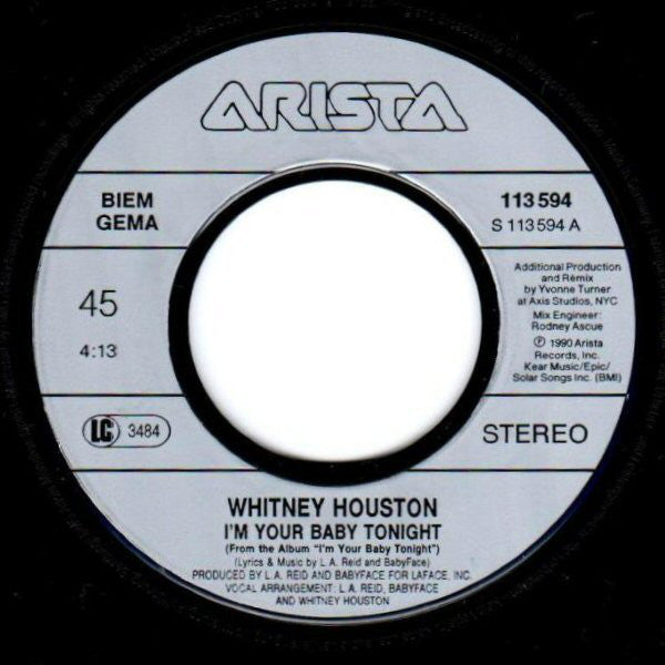 Whitney Houston : I'm Your Baby Tonight (7", Single)