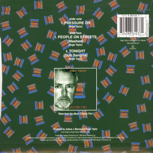 Roger Taylor : Pressure On (7", Single, Ltd, Num, Ora)