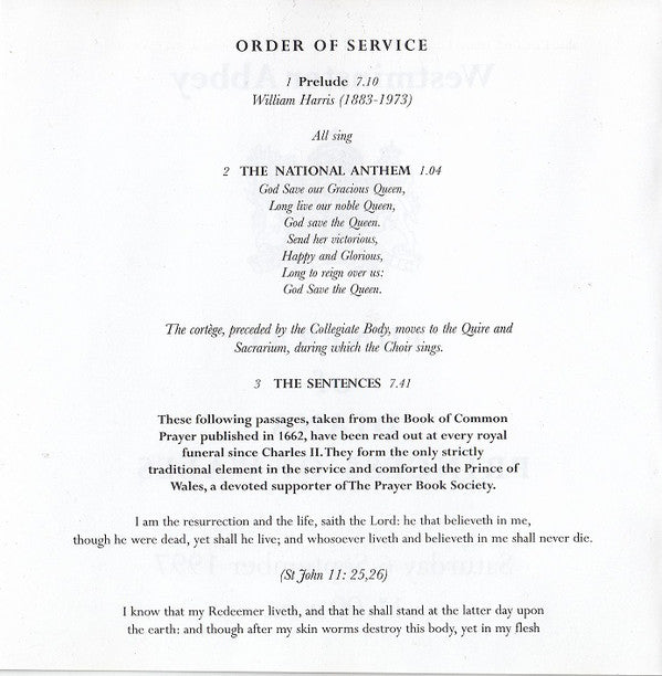 Various : Diana Princess Of Wales 1961-1997 - The BBC Recording Of The Funeral Service (CD, Album)
