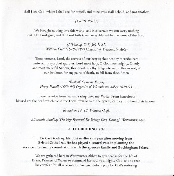 Various : Diana Princess Of Wales 1961-1997 - The BBC Recording Of The Funeral Service (CD, Album)