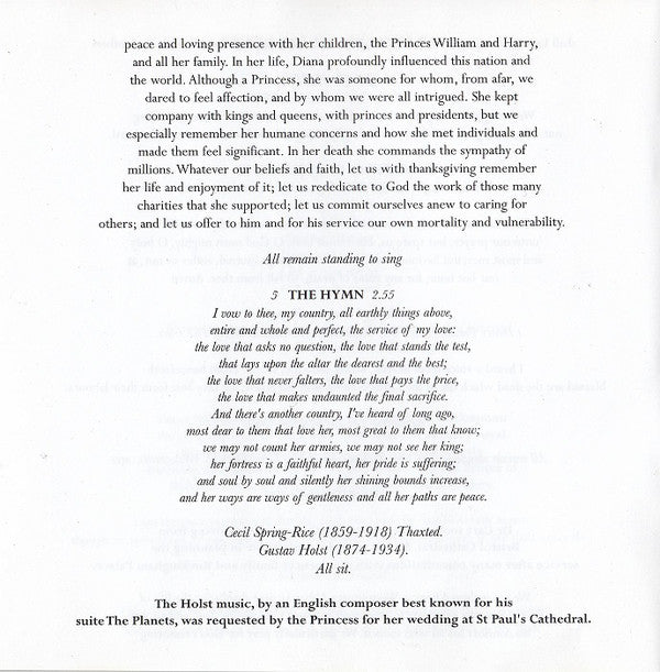 Various : Diana Princess Of Wales 1961-1997 - The BBC Recording Of The Funeral Service (CD, Album)