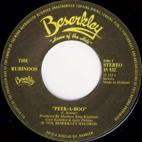 The Rubinoos : Peek A Boo / Hard To Get (7", Single)