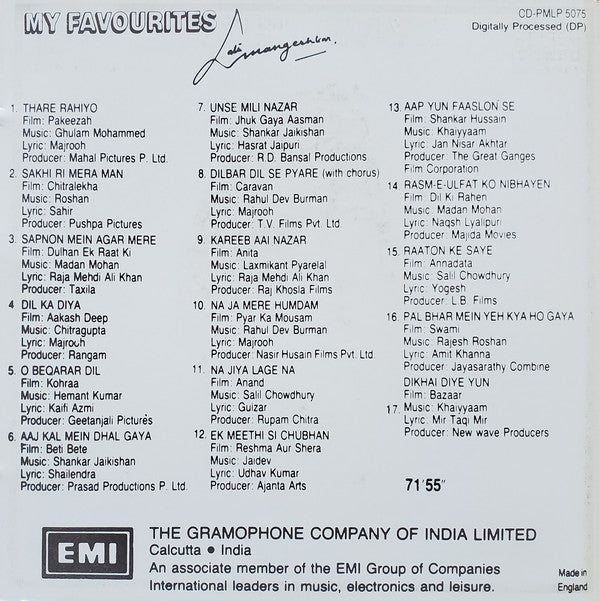 Lata Mangeshkar : My Favourites (CD, Comp)