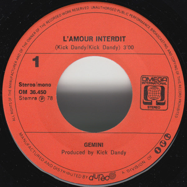 Gemini (24) : L'Amour Interdit (7", Single)