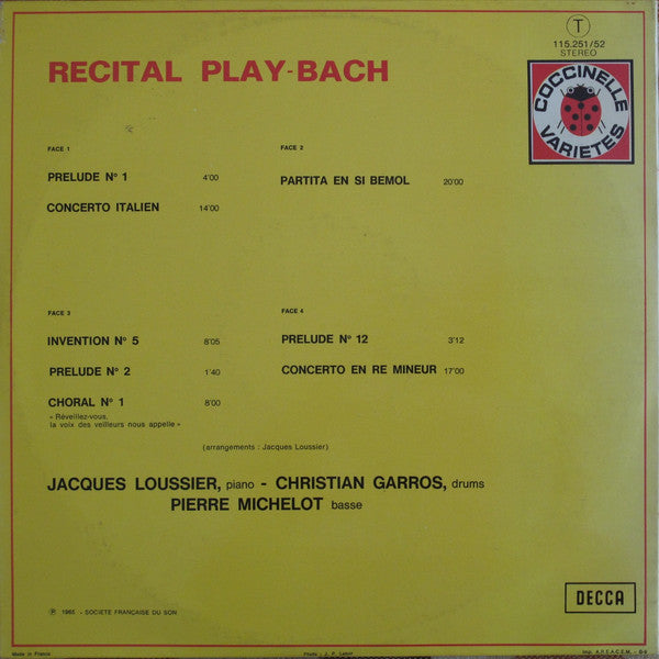 Jacques Loussier Trio : Play Bach (2xLP, RE, Gat)